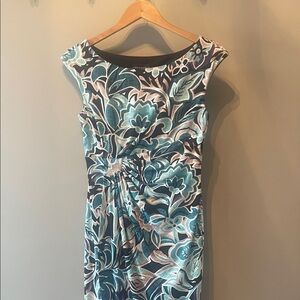 Connected Apparel Blue Floral Midi Dress